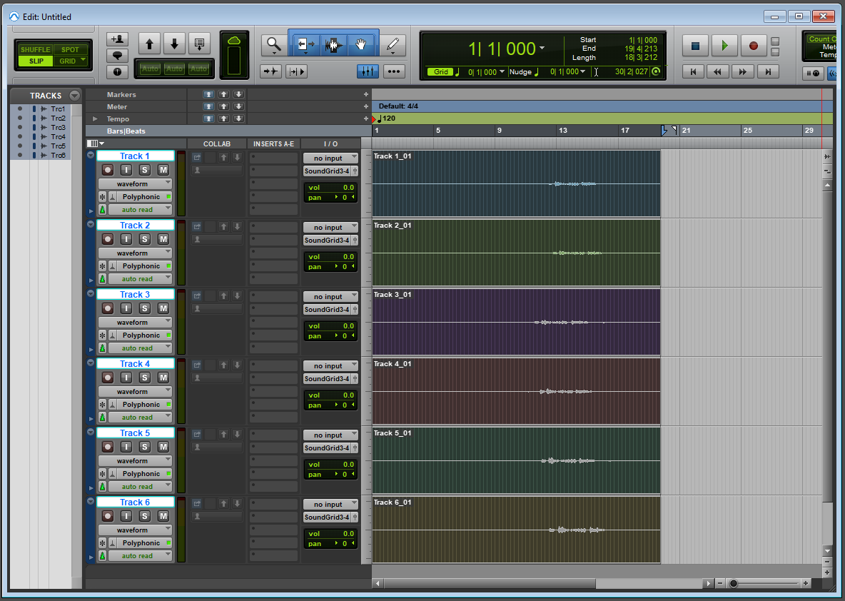 View of Pro Tools after audio clip consolidation