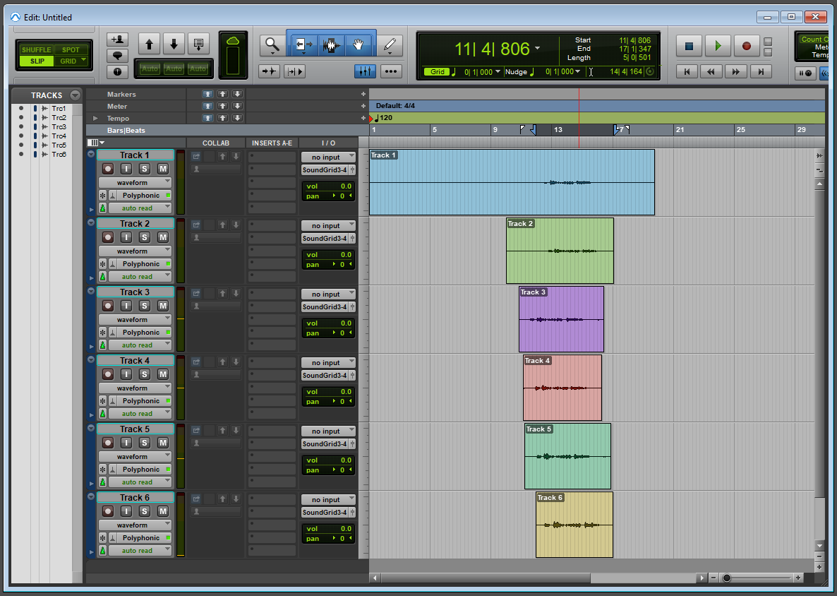 Initial view of Pro Tools with audio to export