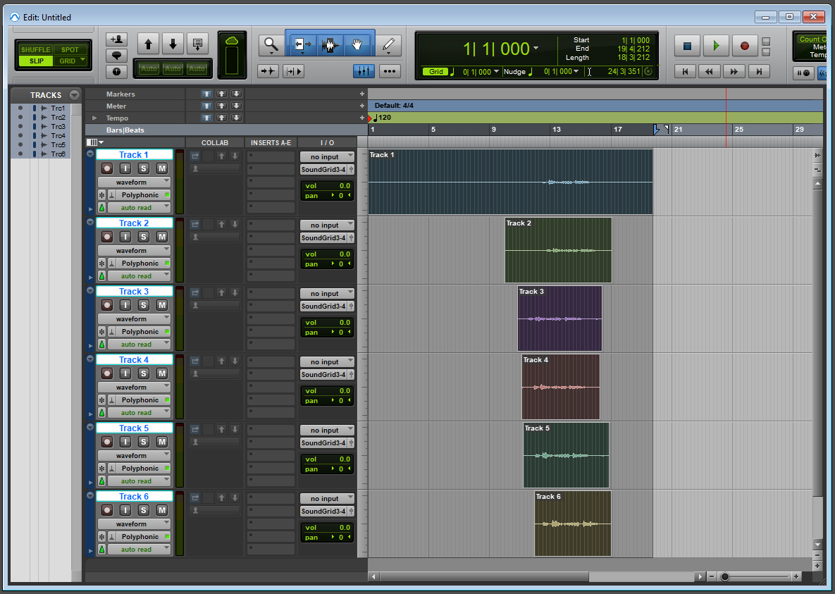 View of Pro Tools with audio clips selected