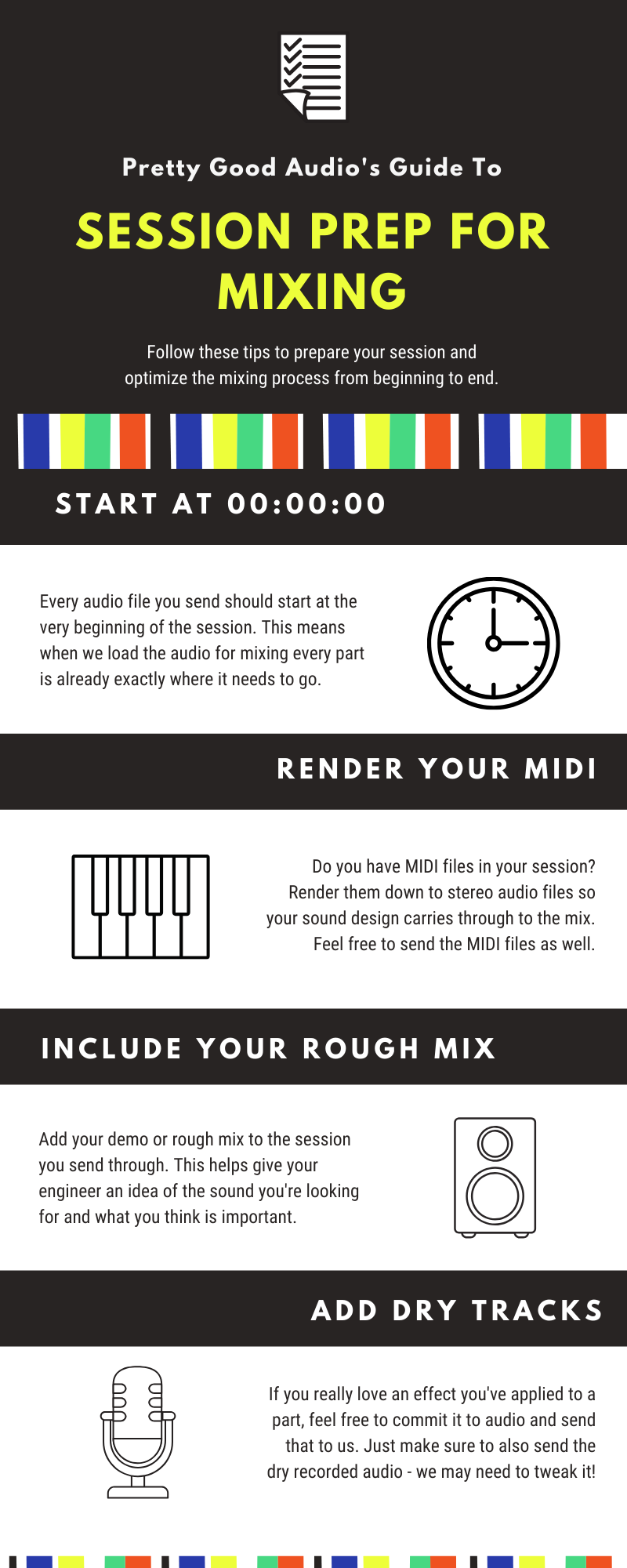 An infographic summarizing tips for preparing music for mixing